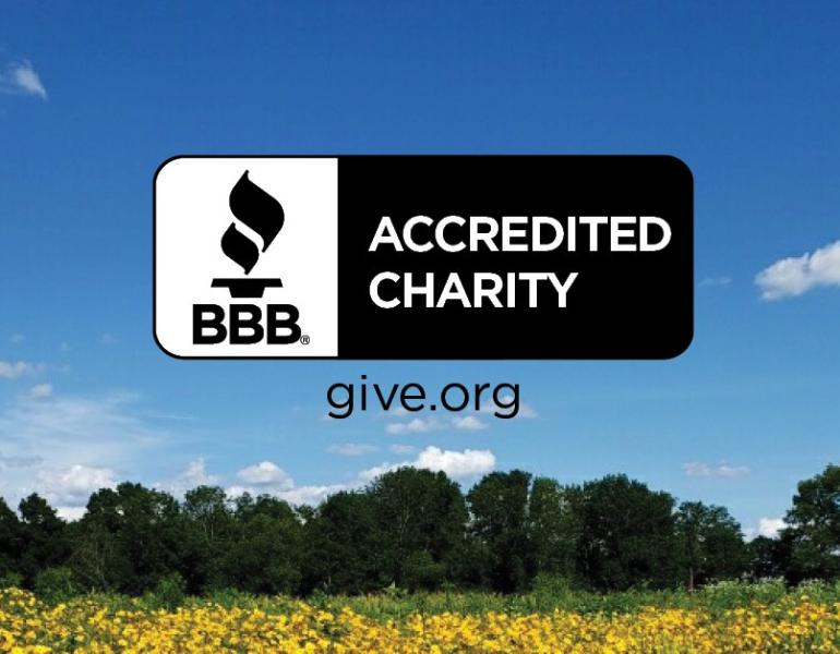 The BBB Accredited Charity symbol is imposed over a picture of a flowering meadow. (Photo: John Wolchesky)