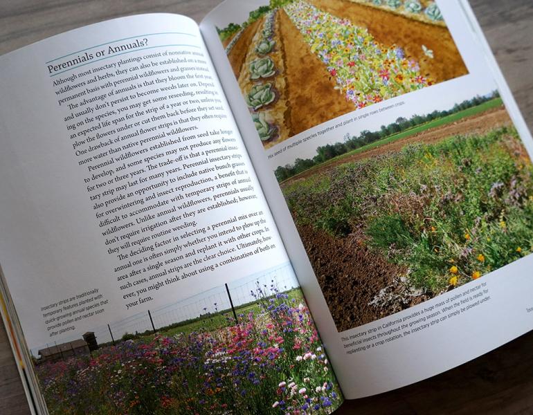 Open book about farming with beneficial insects