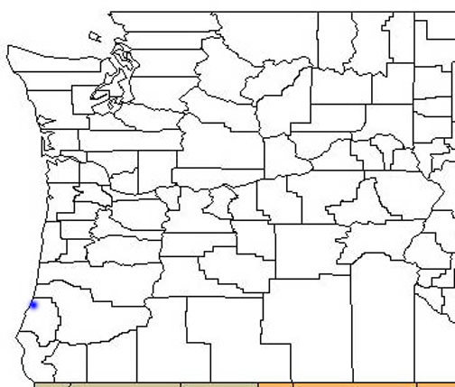 Map of Oregon showing county lines and the location of the known population of the hairy shore bug.